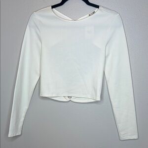 NWT Free People Cream Fitted Long Sleeve Top with open back -‎ medium